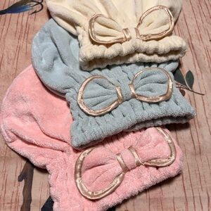 Elegant Bow Hair Wrap Set - Cream, Blue, Pink